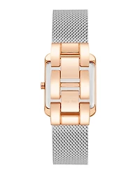 Nine West Women's Quartz Rectangular Silver-Tone Stainless Steel Mesh Band Watch, 29mm
