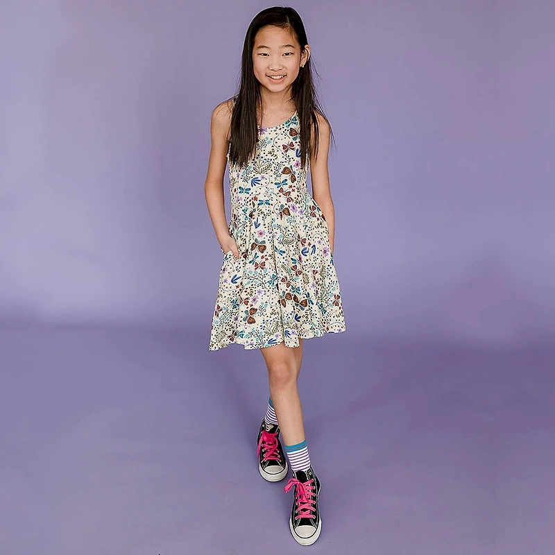 Mightly Toddler Girls Fair Trade Organic Cotton Print Sleeveless Twirl Dress
