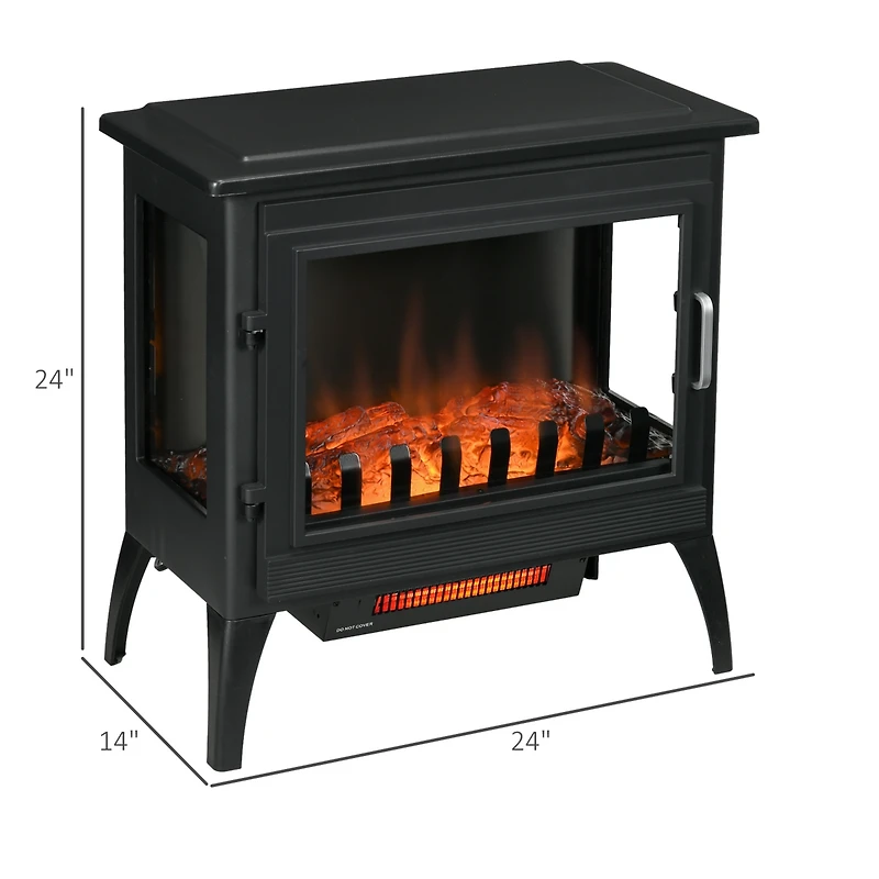 Homcom 24" Electric Fireplace Stove with Realistic Flame, 1000W/1500W