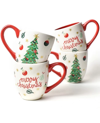 Coton Colors Vintage-Like Trimmed Tree Mug Set of 4, Service for 4