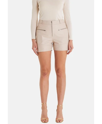 Furniq Uk Women's Leather Shorts, Beige