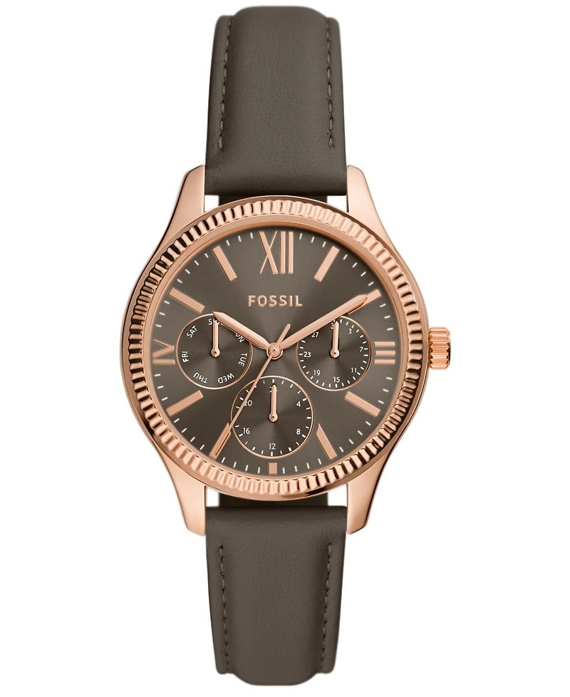 Fossil Women's Rye Multifunction Gray Leather Watch, 36mm