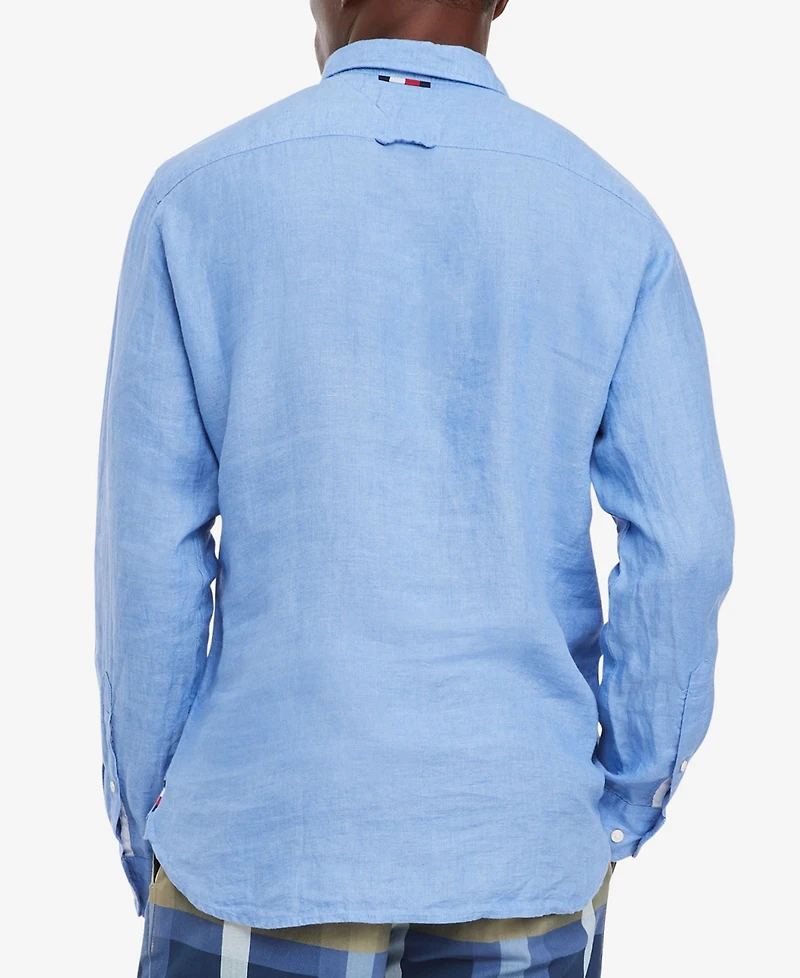 Tommy Hilfiger Men's Pigment-Dyed Linen Button-Down Long Sleeve Shirt
