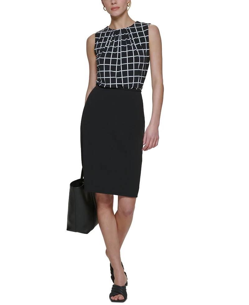 Calvin Klein Printed Pleat-Neck Blouse, Regular and Petite Sizes