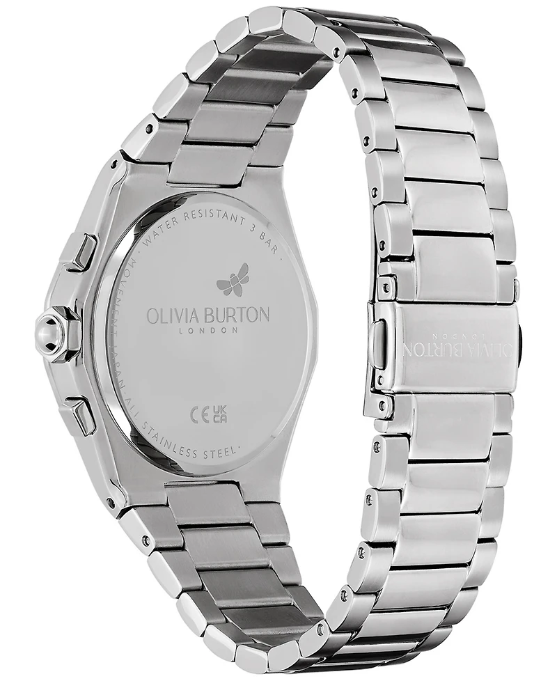 Olivia Burton Women's Hexa Multifunction Silver-Tone Stainless Steel Bracelet Watch 38mm