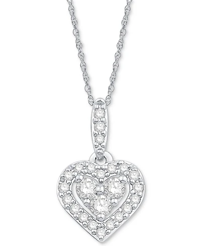 Diamond Heart Halo Pendant Necklace in 14k White Gold (1/6 ct. t.w.)