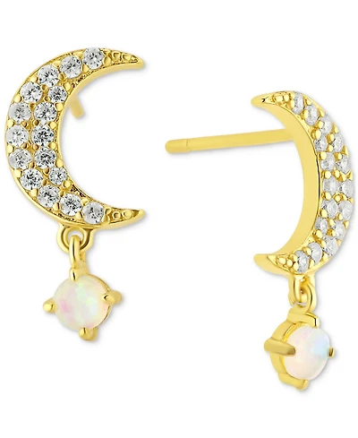 Pave Moon & Opal Star Drop Earrings in 18k Gold-Plated Sterling Silver