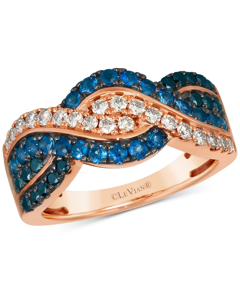 Le Vian Blueberry Sapphire (1/2 ct. t.w.) & Diamond (5/8 ct. t.w.) Crossover Ring in 14k Rose Gold