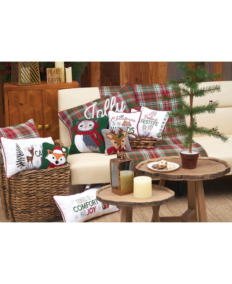 C&F Home 18" x18" Winter Owl Wearing Ear Muff and Scarf on Green Background Cotton Hooked Pillow Accent Throw Pillow