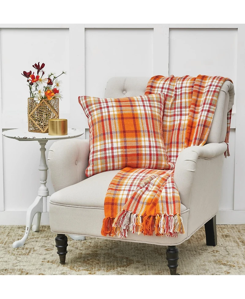 Briar Plaid Decor Decoration Fall Woven Throw Pillow, 18" x 18" For Sofa Couch Or Bed