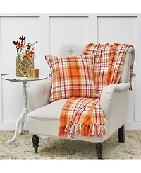Briar Plaid Decor Decoration Fall Woven Throw Pillow, 18" x 18" For Sofa Couch Or Bed