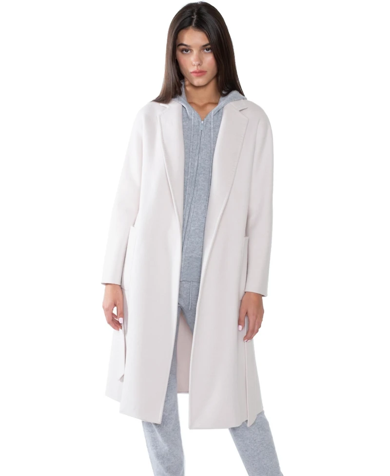 Jennie Liu Women's Cashmere Wool Double Face Overcoat with Belt