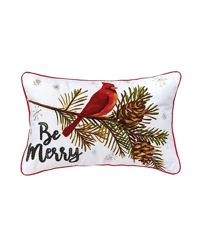 Be Merry Cardinal 14" x 22" Printed and Embroidered Throw Pillow