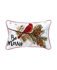 Be Merry Cardinal 14" x 22" Printed and Embroidered Throw Pillow