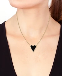 Effy Onyx & Diamond (1/5 ct. t.w.) Heart Halo Pendant Necklace in 14k Gold, 16" + 2" extender