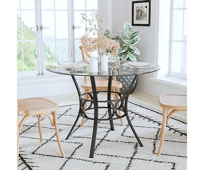 42" Round Glass Dining Table With Metal Frame