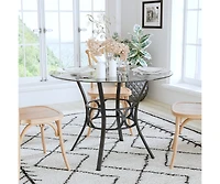 42" Round Glass Dining Table With Metal Frame