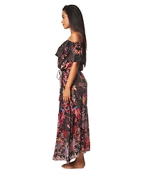 La Moda Clothing Women's Off Shoulder Cinched Waist Maxi Dress