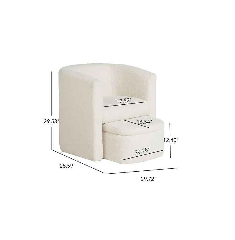 Sherpa Barrel Chair with Storage Ottoman Set