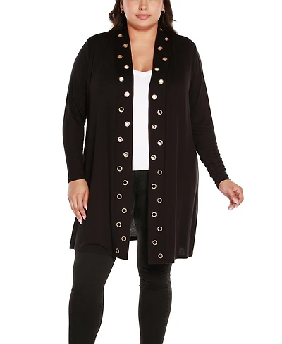 Belldini Plus Long Sleeve Grommet Trim Cardigan Sweater