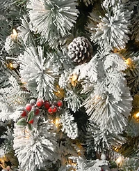 National Tree Company 7.5' Snowy Bedford Pine Tree with Red Berries, Cedar Leaves, Mixed Cones 700 Clear Lights