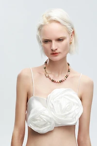 Shell Pearl Necklace with Gem-Encrusted Carabiner Lock