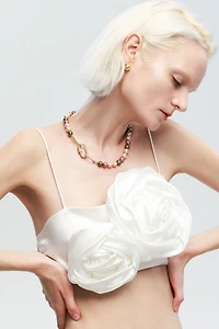 Shell Pearl Necklace with Gem-Encrusted Carabiner Lock