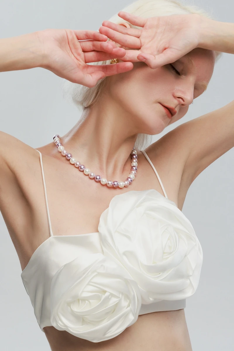 Shell Pearl Necklace with Gem-Encrusted Carabiner Lock (Large)