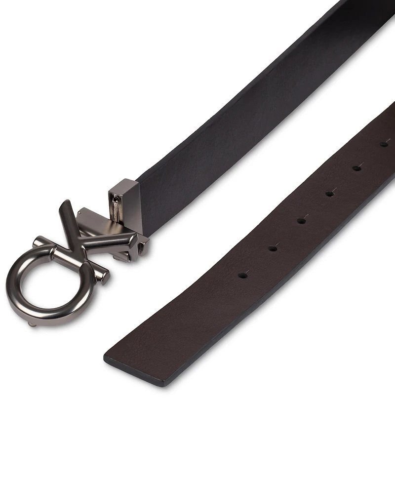 Calvin Klein Men's Monogram Buckle Reversible Leather Belt