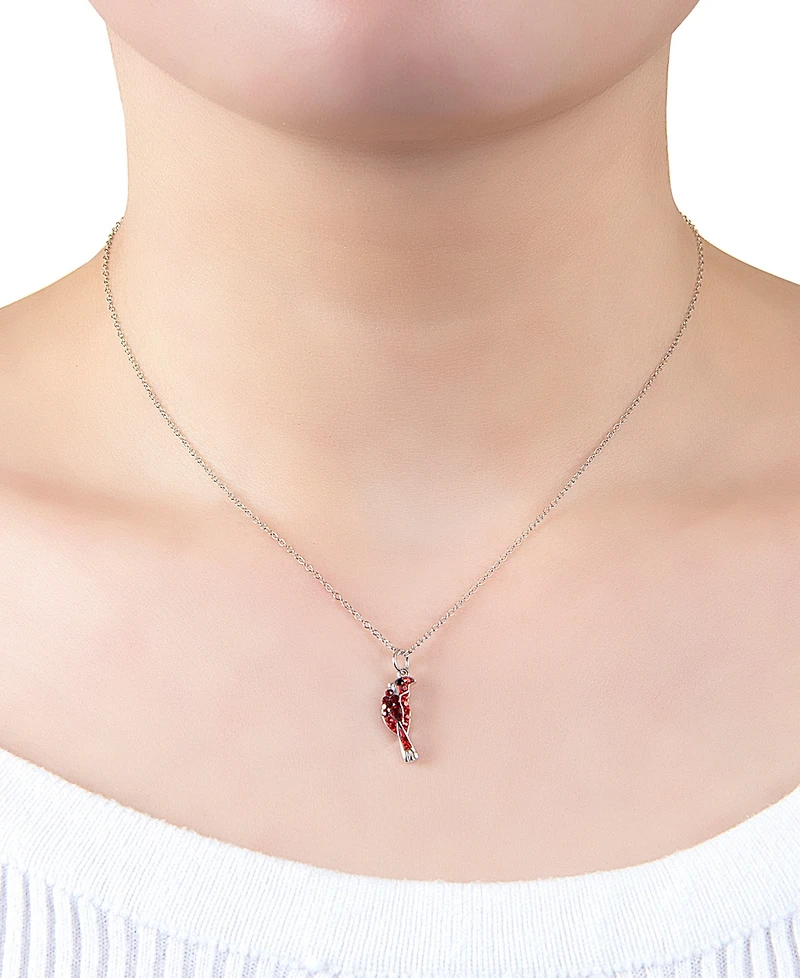 Pave Cardinal Pendant Necklace in Sterling Silver, 16" + 2" extender, Macy's Exclusive