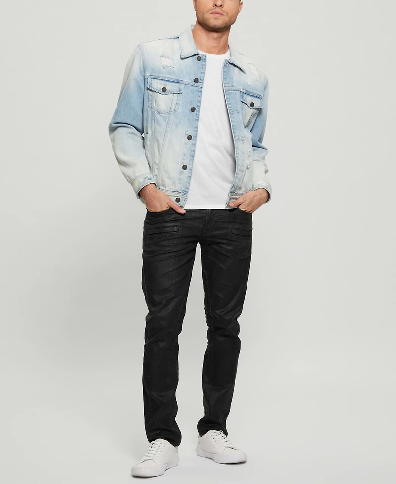 Guess Men's Coated Denim Slim Tapered Zip Jeans