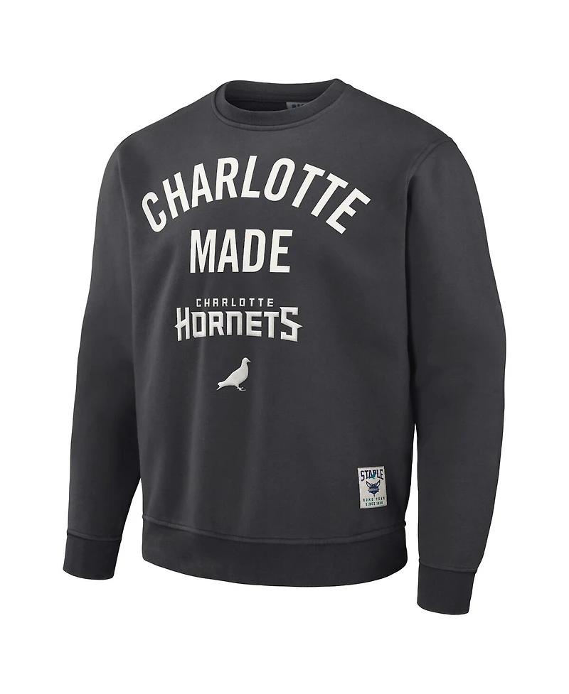 Men's Nba x Staple Anthracite Charlotte Hornets Plush Pullover Sweatshirt