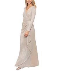 Betsy & Adam Women's Metallic Ruffled Gown