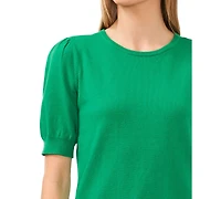 CeCe Women's Crewneck Puff Sleeve Cotton Sweater