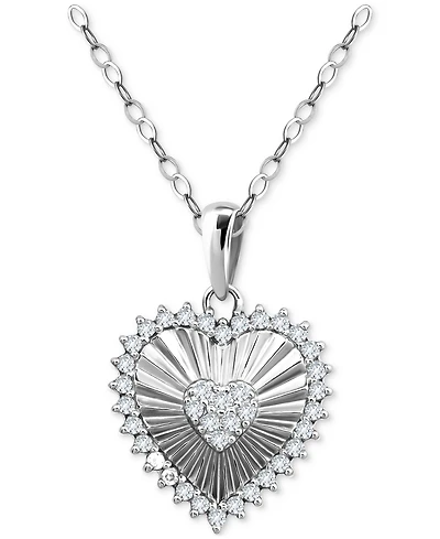 Giani Bernini Cubic Zirconia Textured Heart Pendant Necklace in Sterling Silver, 16" + 2" extender, Created for Macy's
