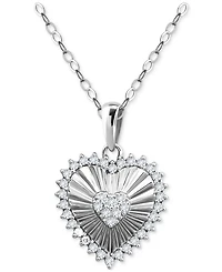 Giani Bernini Cubic Zirconia Textured Heart Pendant Necklace in Sterling Silver, 16" + 2" extender, Created for Macy's