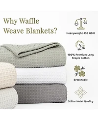 Waffle Weave Luxury Cotton Twin Size Bed Blanket, (Color Options), 66x90 in., Warm Blanket for Bedrooms