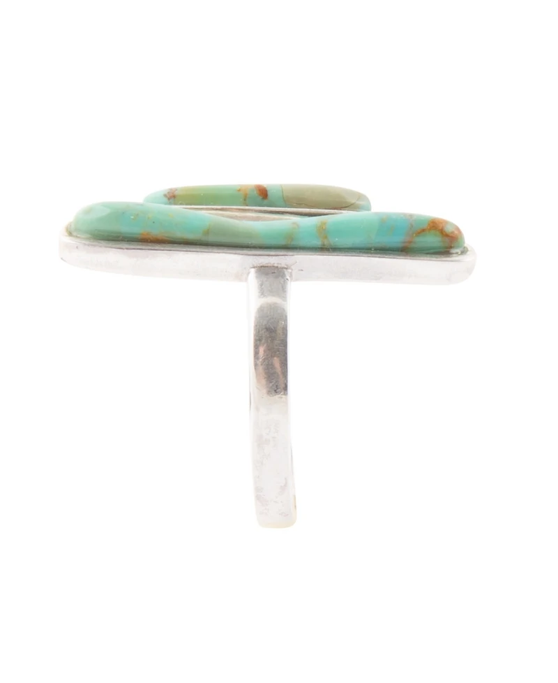 Barse Linear Two Lines Genuine Turquoise and Sterling Silver Band Ring