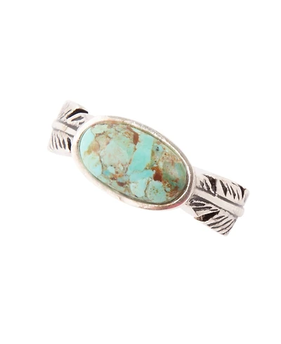Barse Feather Genuine Turquoise Oval Band Ring