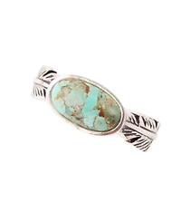 Barse Feather Genuine Turquoise Oval Band Ring