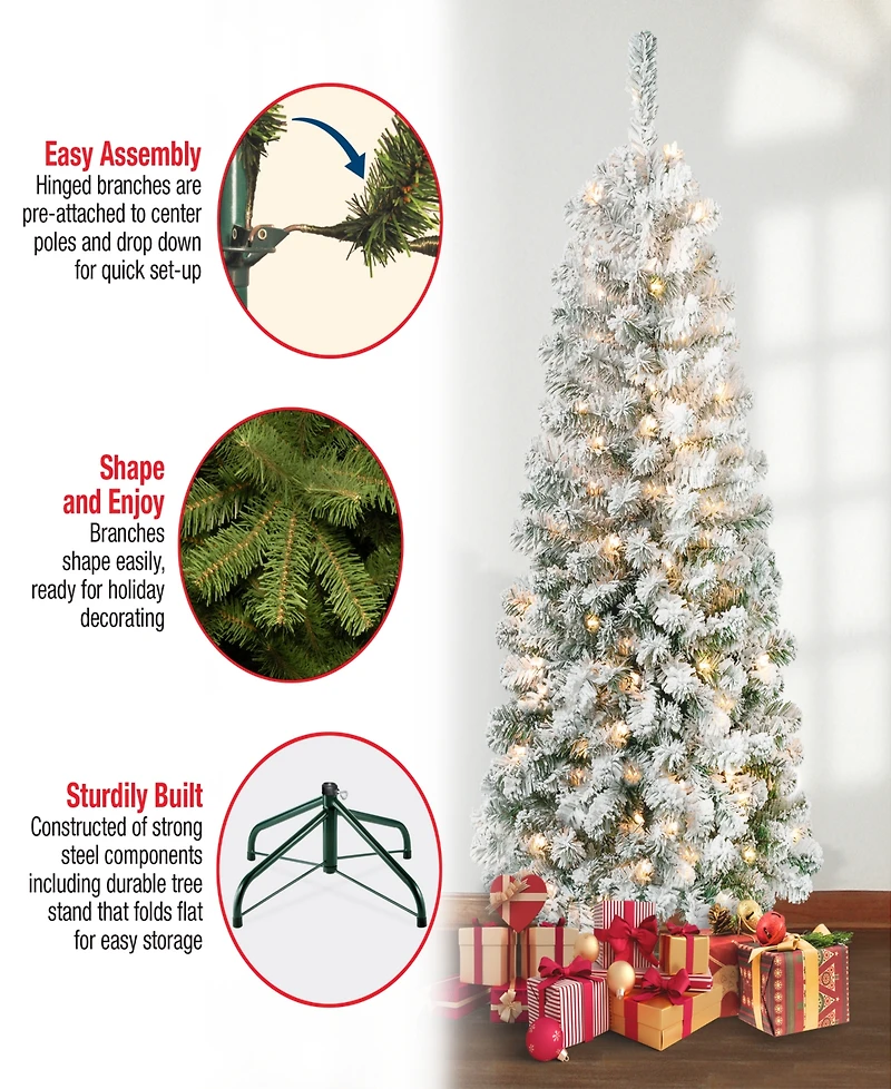 National Tree Company First Traditions 6' Acacia Medium Flocked Tree with Clear Lights