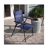 Munroe Set Of Textilene Folding Sling Style Patio Chairs With Armrests