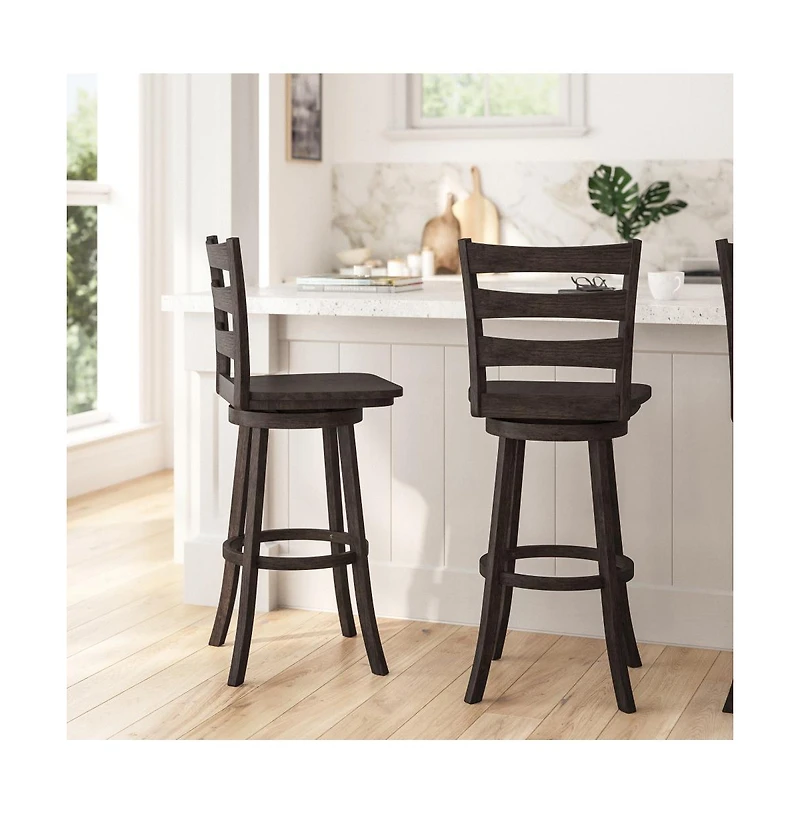 Therus Commercial Grade Classic Wooden Ladderback Swivel Stool With Solid Wood Seat And Footrest