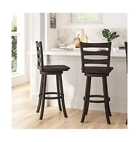 Therus Commercial Grade Classic Wooden Ladderback Swivel Stool With Solid Wood Seat And Footrest
