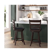 Silla 24" Classic Wooden Ladderback Swivel Counter Height Stool With Upholstered Padded Seat And Integrated Footrest