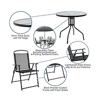 6 Piece Patio Garden Set With Table, Umbrella And 4 Folding Chairs