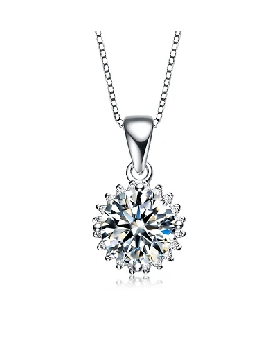 Sterling Silver White Gold Plated Clear Cubic Zirconia Stud Necklace