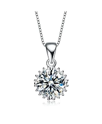 Sterling Silver White Gold Plated Clear Cubic Zirconia Stud Necklace