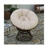 Papasan Style Woven Wicker Swivel Patio Chair With Removable All-Weather Cushion