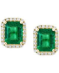 Effy Emerald (1-9/10 ct. t.w.) and Diamond (1/4 ct. t.w.) Stud Earrings in 14k Gold, Created for Macy's